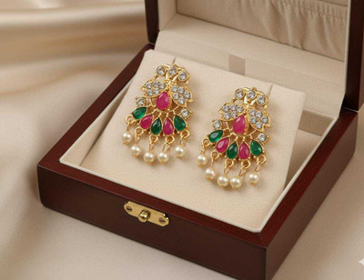DEESHINE Royal Meenakshi Kundan Pearl Earrings For Women & Girls. Beads, Pearl Alloy Chandbali Earring