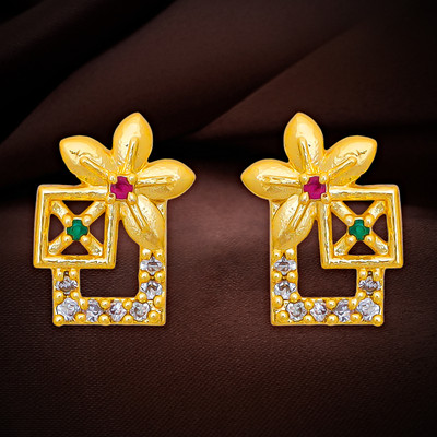 Raj And Deb Premium Collection Of Miron Gold Plated CZ Stud Earrings For Women And Girls Brass Stud Earring