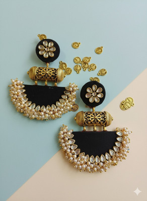 Pankhjewellery Black ear ring Wood, Fabric Drops & Danglers