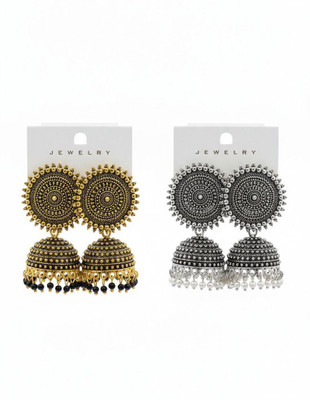 BBM Oxidised Gold & Silver Plated Traditional Jhumka Earrings Combo Alloy Jhumki Earring
