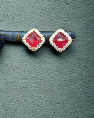 Joyllery Elegant Gold-Plated Red Ruby Stud Earrings with American Diamond Accents Stone Stud Earring