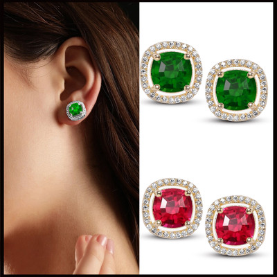 THANU'S CRAFT Elegant Gold Plated Cubic Zirconia Square Stud Earrings Piercing Studs Combo Set Cubic Zirconia Metal Stud Earring