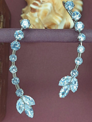 Dressberry Silver-Toned Crystal Leaf Earcuff for Women & Girls Brass Cuff Earring