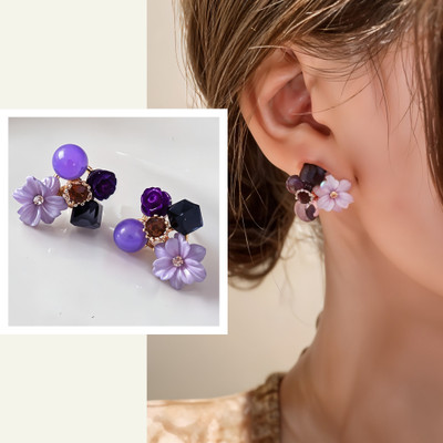 kurm shop Floral Shaped Crystal Stud Earrings for Women & Girls Crystal, Cubic Zirconia Alloy Stud Earring, Plug Earring, Drops & Danglers, Earring Set