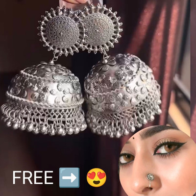 Ashir Atelier Oxidised silver jhumki jhumka Earrings for women and girls with nosepin Alloy Jhumki Earring
