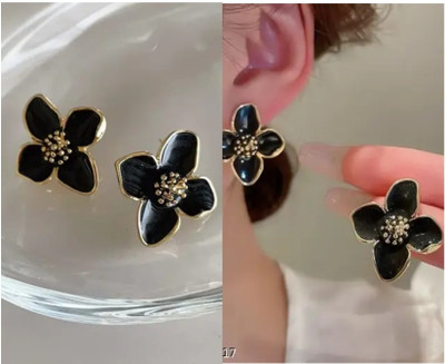 RISHASTYLE Shine black and gold plated earrings Zircon Alloy Stud Earring