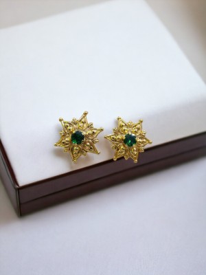 Rekha Jewellery Flower Design Green Diamond Copper Stud Earring