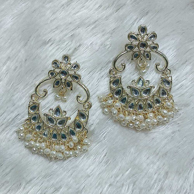 Antiquity Pearl Studded Gold-Plated Kundan Drop Earrings for Women & Girls Alloy Chandbali Earring