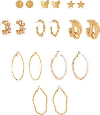 YELLOW CHIMES Fashion Gold Earrings for Girls Combo of 9 Pairs Alloy Stud Earring