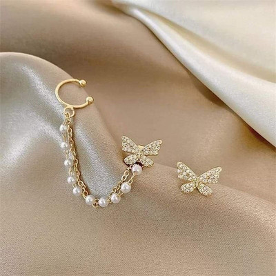 Cindrella Butterfly chain earring_1 Stainless Steel Cuff Earring, Tassel Earring