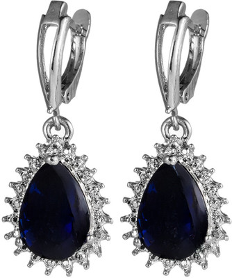 Dhrti Bling Elegant Teardrop Sapphire Blue Crystal Drop Earrings, Silver-Plated with CZ Halo Zircon, Blue Sapphire, Cubic Zirconia Alloy Stud Earring, Drops & Danglers, Earring Set