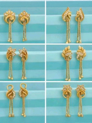 VIAANA CREATIONS Stylish Gold Plated Drop Earrings for Women & Girls (Set of 6) Alloy Drops & Danglers