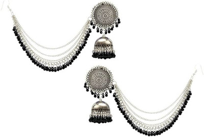 house of common Latest Stylish Oxidised Maang Tikka Bahubali Jhumka Earrings Beads Alloy Stud Earring