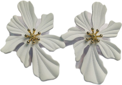 pankhcreation White Flora Stud Earrings For Women & Girls Beads Fabric Stud Earring