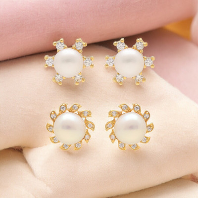 Sri Jagdamba Pearls Exclusive Combo Of 2 Pair Earrings Pearl Alloy Stud Earring