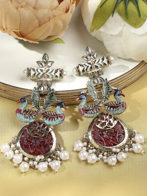 VATSALYA creation Carving Stone Peacock Meenakari Mehandi Finish Exclusive Alloy Chandbali Earring