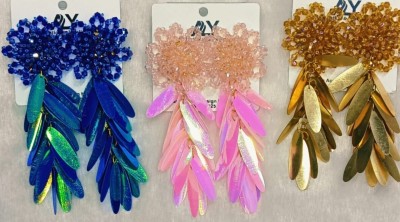 FLIKKER Stylish Party Wear Leaf Korean Earrings For Women/Girls (Multicolor, Pack of: 2) Cubic Zirconia, Beads Plastic Drops & Danglers