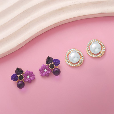 estailo fashion Estailo Fashion Bold Bloom Pearl Drop Earrings | Edgy Floral Design Alloy Drops & Danglers