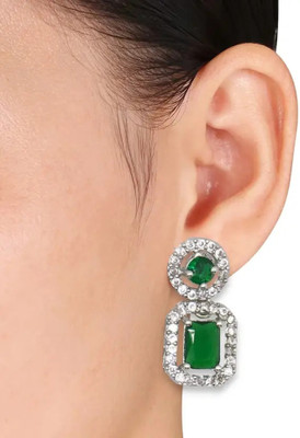 Anamya Collections GREEN AD Reactange GREEN EARRINGS Alloy Stud Earring