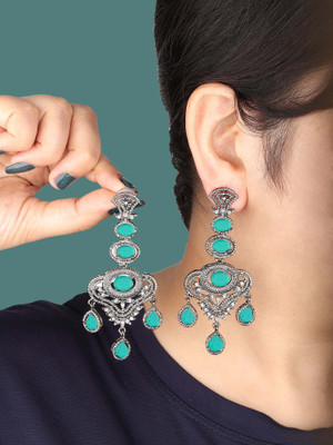 Arti creations Light Weight Korean Silver Black Plated Designer AD Studded Danglers Earrings Cubic Zirconia Alloy, Stone Drops & Danglers