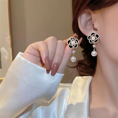 FashionAmora pearl flower earrings female temperament French court style earrings tide Alloy Drops & Danglers