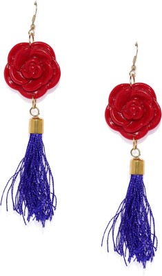 GOLDEN PEACOCK Red & Blue Floral Tassel Drop Earrings Alloy Tassel Earring