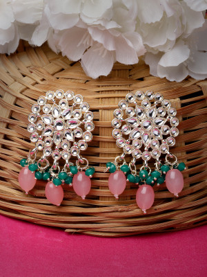 Studio Sukkhi Beautiful Gold Plated With Kundan Studded Pink & Green Stud Earrings Alloy Stud Earring