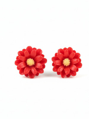 FOGGMART Beautiful Red Flower Design Stud Earrings for Girls & Women, Daily Wear Earrings Plastic, Stainless Steel Earring Set, Plug Earring, Stud Earring