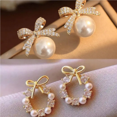 VIDIMO KOREAN EARRINGS Cubic Zirconia, Pearl, Agate Alloy Stud Earring