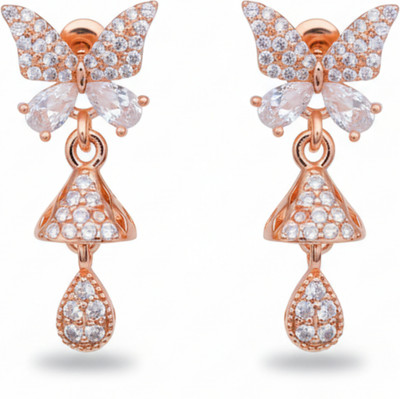 forevershine Rose Gold Plated Butterfly Stud CZ Jhumki Drop Earrings Alloy Jhumki Earring