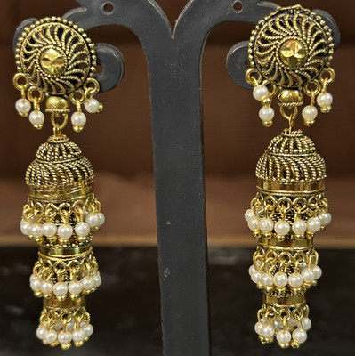 Shora Golden Oxidised Jhumka Alloy Jhumki Earring