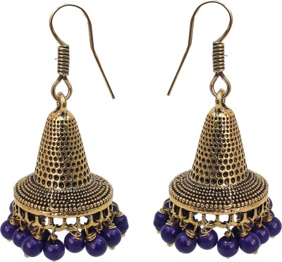 Lucky Jewellery Lucky Jewellery Golden Oxidised Blue Jaipuri Jhumki Earring Alloy Drops & Danglers