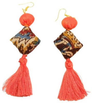 Evince MODE Peach Kalamkari handloom cotton handcrafted printed thread tassel earrings Fabric Drops & Danglers