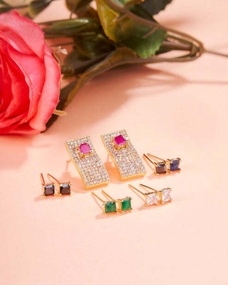 Opal Touch Gold Plated 5 Color Changeable Earrings Cubic Zirconia Brass Stud Earring