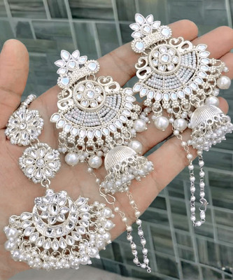 HHJEWELRY Earrings & Maangtikka Set Brass Chandbali Earring, Clip-on Earring, Earring Set