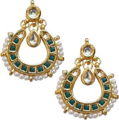 Lucky Jewellery Lucky Jewellery Designer Green Color Back Meenakari Kundan Earring For Girls & Women Pearl Alloy Stud Earring