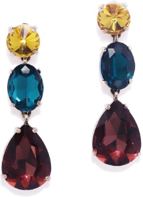 fabula Maroon & Sea Blue Western Drop Earrings - Crystal Studded - Party-wear For Beads, Crystal Alloy Drops & Danglers