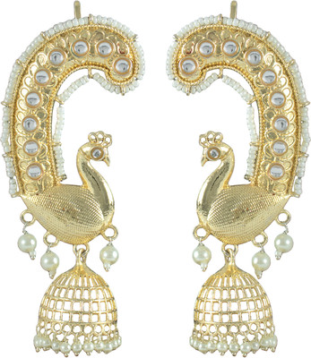 JFL - Jewellery for Less Gold Plated Peacock Design with Kundan Copper Earring Set