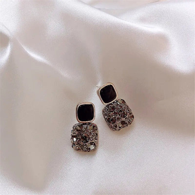 Lady Raiment Black Stone Square Earrings Crystal Alloy Stud Earring