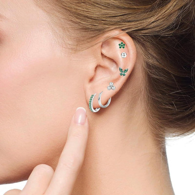 Bawree 6 Pair 18K Silver Plated Green Stone Multiple Piercing Ear Stud Hypoallergenic Crystal Metal Stud Earring