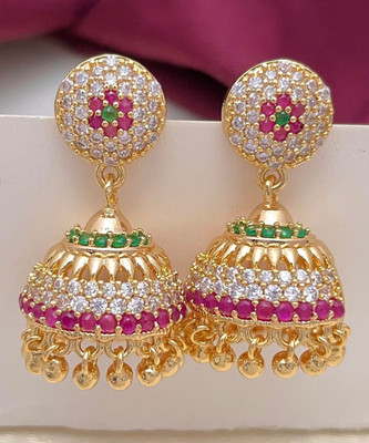 PBM CREATIONS Gold Covering IMPON AD Stone 5 Pon Gold Beads Copper Drops & Danglers, Jhumki Earring