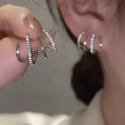 Mellisea Korean Silver Triple Hoop Earrings for Women and Girls with Sparkling Stones Cubic Zirconia Alloy, Brass Drops & Danglers, Hoop Earring, Huggie Earring, Jhumki Earring, Earring Set