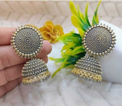pas Traditional grey & golden Oxidized Beaded Jhumka Earrings for Women & Girls Beads Alloy Stud Earring, Jhumki Earring, Earring Set, Drops & Danglers