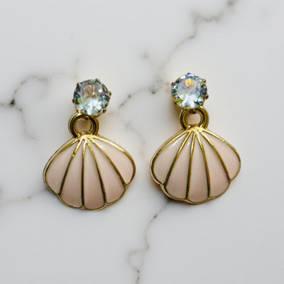 Karishma krafting Elegant Gold Toned Shell-Shaped Earrings with Crystal Studs Alloy Drops & Danglers