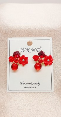 RK IMITATION JEWELS Stylish Korean Western Light Weight Red Color Crystal Pearl Flower Cubic Zirconia, Diamond Alloy, Crystal Stud Earring, Earring Set