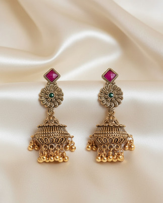 DEESHINE Deeshine Creation Antique Gold Toned Heritage Jhumkas. Beads, Pearl Brass Chandbali Earring