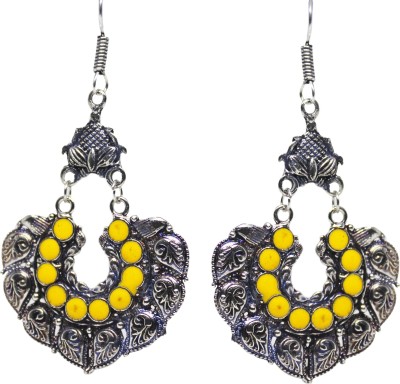 ellegent Silver Coated with Yellow Beads German Silver Earring Set, Chandbali Earring