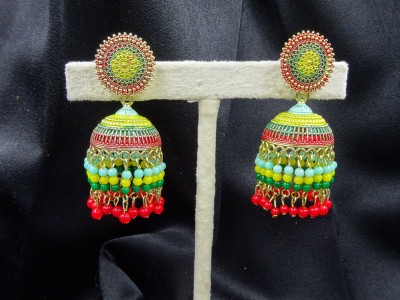 jhoomar bazaar Multi colour Jhumka with Hanging Natural Beads Alloy Jhumki Earring