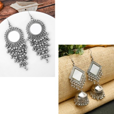 ISLANA Oxidised Silver Jhumki or Jhumka Earrings for Women and Girls (Pack of 2) Alloy Drops & Danglers