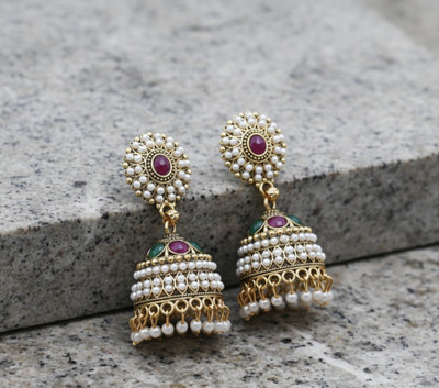 Vinayak Ethnic Fancy Light Weight Pearl Gold Platted Oxidized Earrings for Girls Pearl Alloy Jhumki Earring, Drops & Danglers